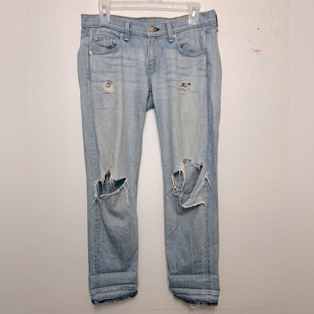 Rag and Bone Bromley Light Wash Distressed Boyfriend Jeans Cuffs Size‎ 25